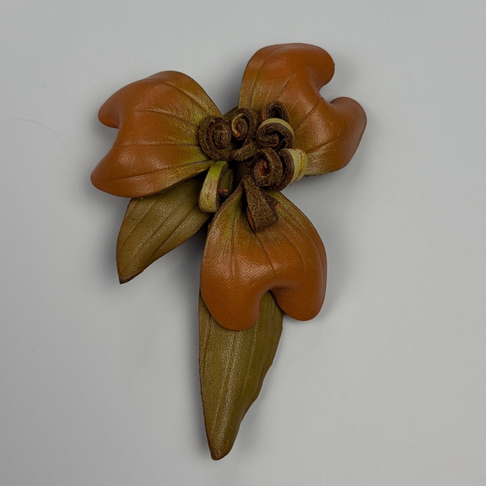 Vintage Handmade Leather Flower Brooch Pin